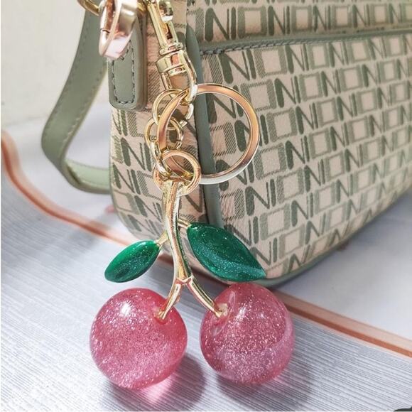 Cherries Key Chain Bag Charm Pink Glitter & Gold NEW Retail $35 - Picture 2 of 6